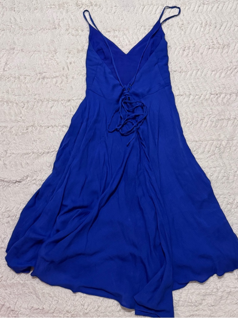 Lulus Troulos Royal Blue Lace-Up Back Midi Dress Medium Flowy Boho Wedding Guest - Picture 2 of 5
